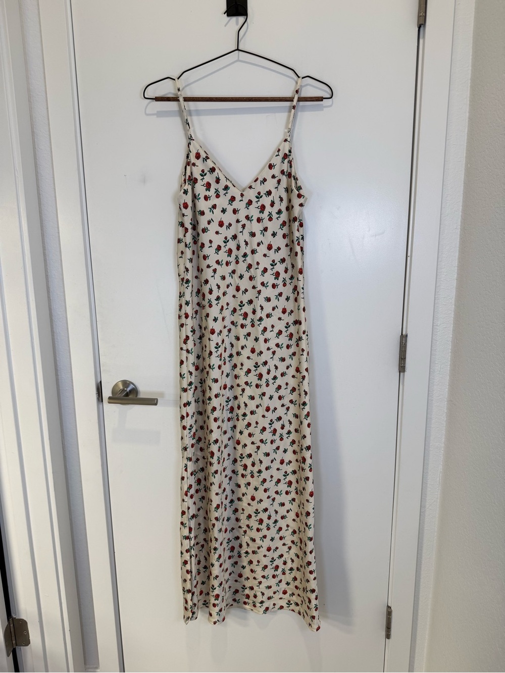 A New Day Cream Rose Floral Slip Maxi Dress Satin with Spaghetti Straps - Picture 4 of 7